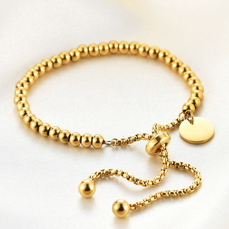 Women's Minimalist Adjustable Pull-Through Beaded Bracelet, 18K Gold Plated